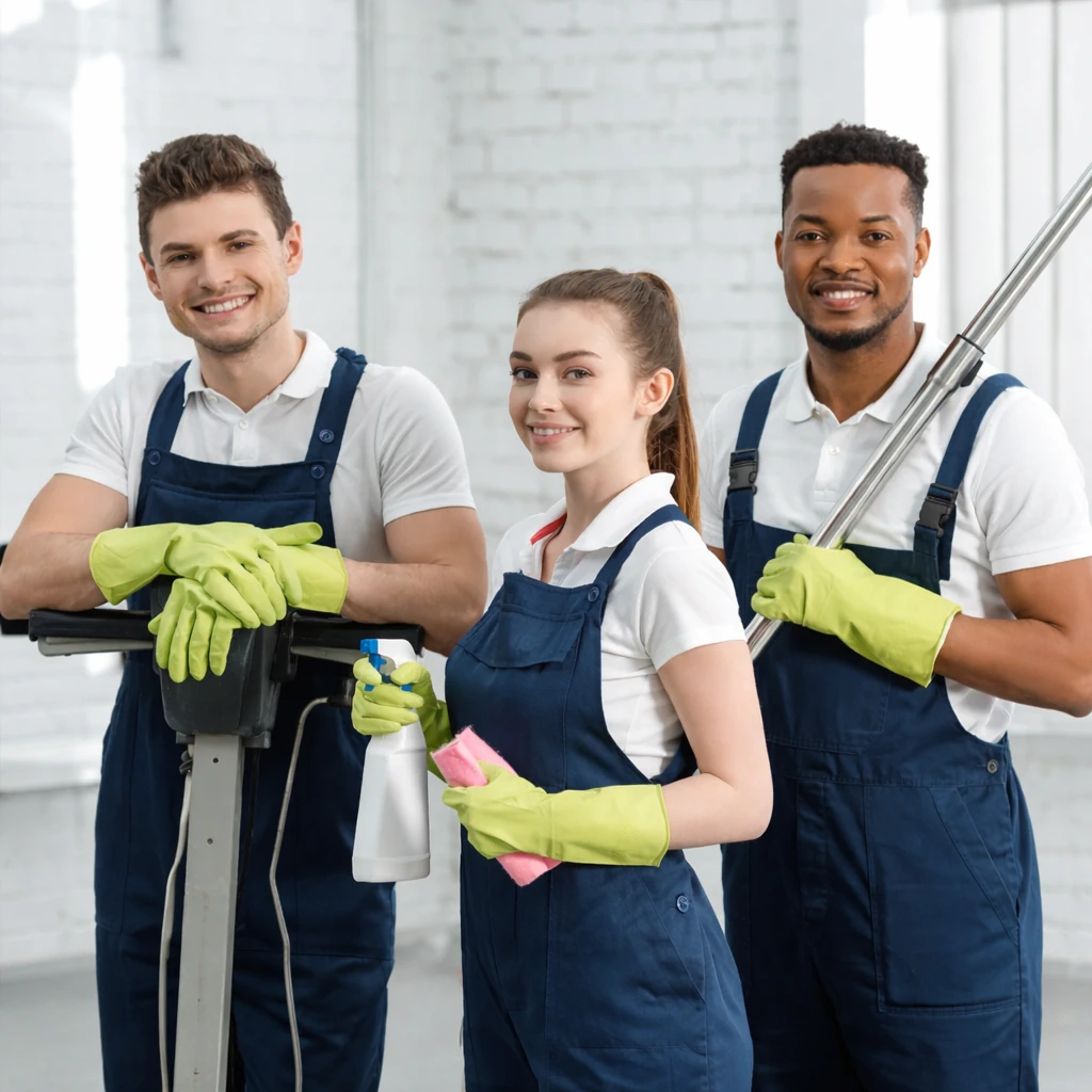 Équipe de nettoyage professionnelle EPALZEO dans des bureaux modernes à Paris