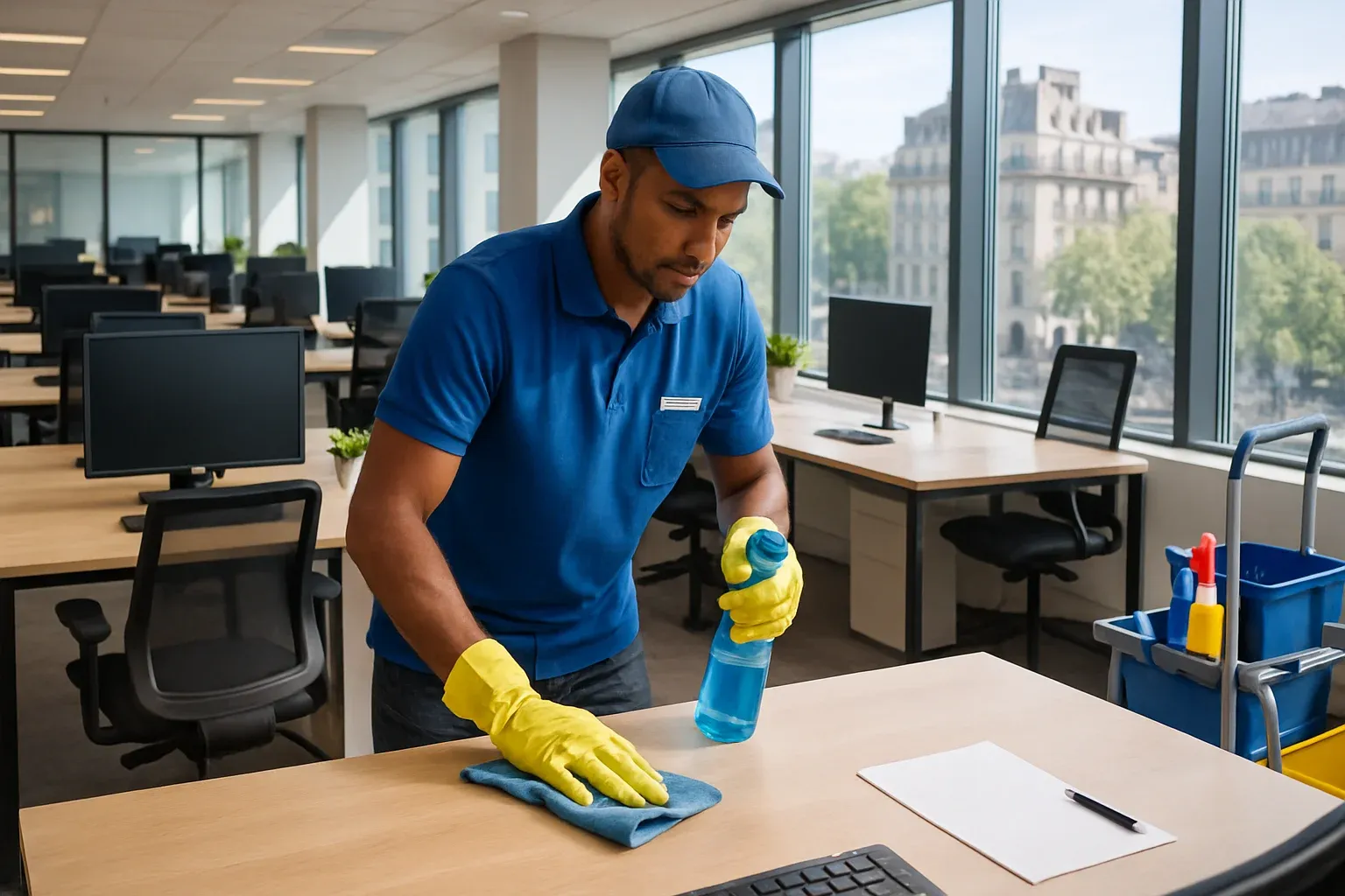 Espace de bureaux moderne et impeccablement propre à Paris, favorisant la concentration et la productivité des équipes