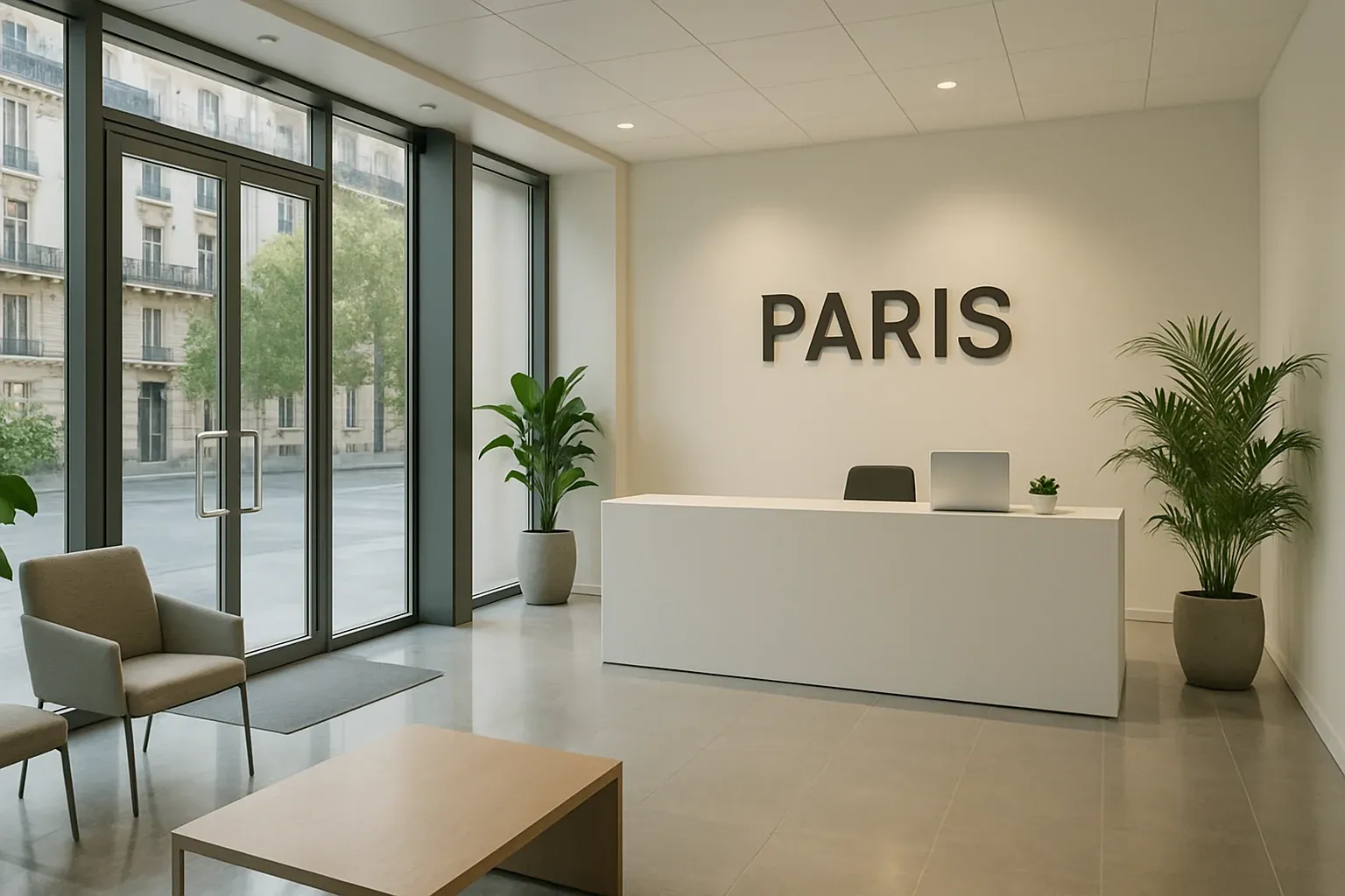 Hall d'accueil de bureau propre et lumineux à Paris