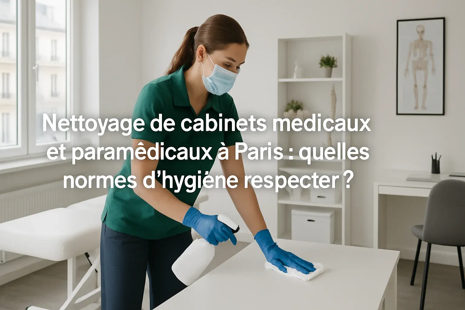 Salle d'attente d'un cabinet médical parisien impeccablement nettoyée et désinfectée