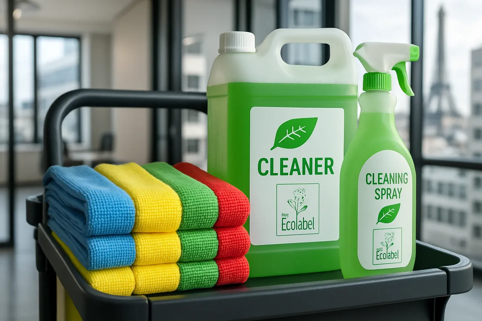 Chiffons en microfibre colorés et produits de nettoyage écologiques certifiés Ecolabel